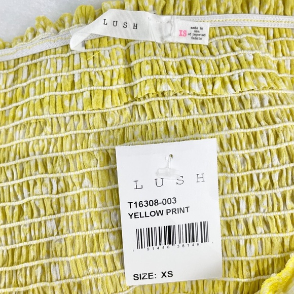 New Lush Printed Puff Short Sleeve Smocked Crop Top Yellow Size XS - Picture 13 of 15